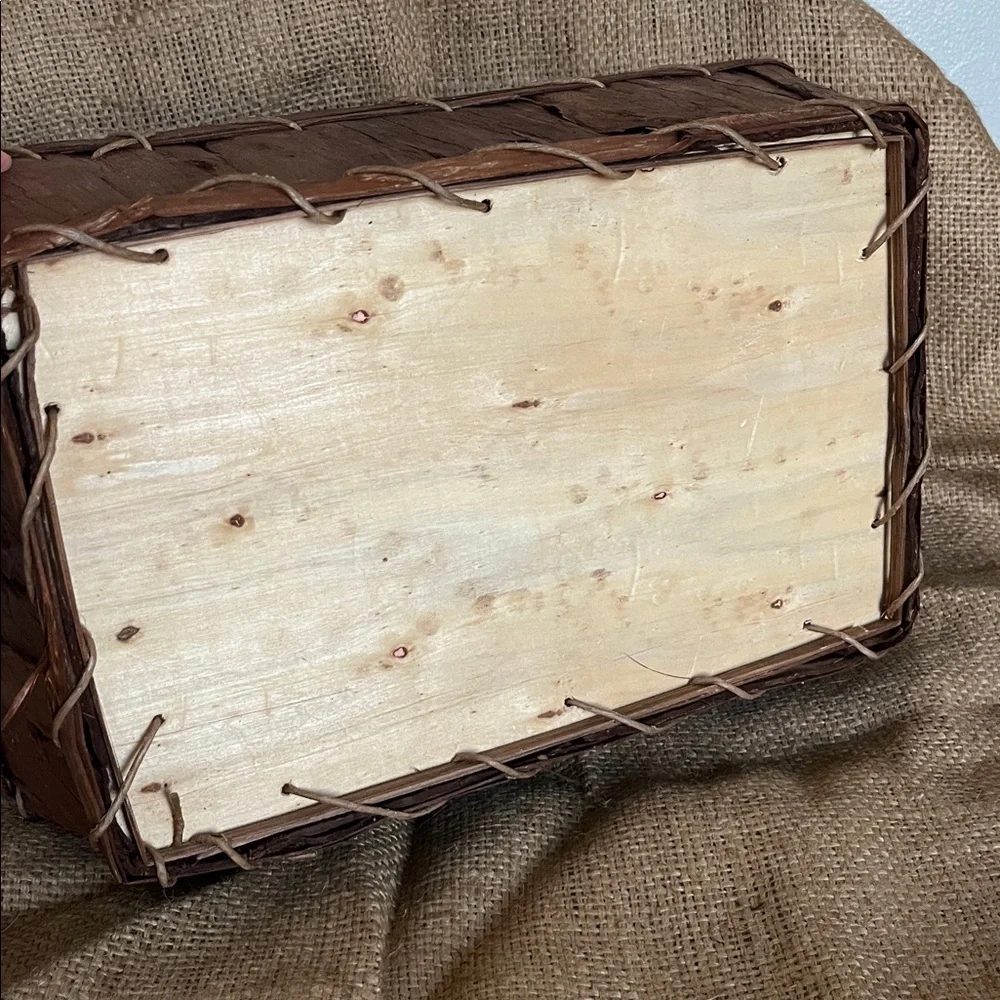 Rustic Brown Wood Basket with Handles - Home Accents